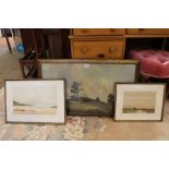 Two watercolour studies of Donegal by W. McBroom, together with a decorative print with old