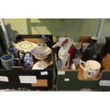 Two boxes housing a selection of domestic pottery & China wares to include commemorative Wedgwood