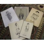 Ellen Dyer A series of pen and ink studies of females wearing a series of 1920s and 30s inspired