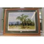 A signed limited edition David Shepherd print, depicting various animals by watering hole titled