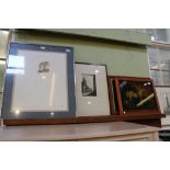 Four various decorative pictures to include limited-edition etchings and reverse glass imitation