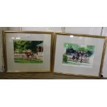Susan Dorazio are two watercolour studies of racehorses parading in the ring, each signed plain