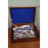 A 19th-century mahogany canteen box containing a large selection of cutlery various, to include
