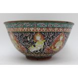 A 19th century Chinese Thai market Bencharong (five colours) ceramic bowl, exterior black ground,