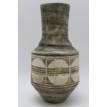 A Troika pottery vase of 'urn' form, painted with circles in squares to the body, painted to the