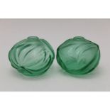 A pair of Lalique glass 'Soliflore Royal Palm' bud vases, moulded form, partial frosted, engraved '