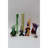 Two Murano glass clowns, the tallest 19cm, together with a selection of Murano, and other Art