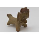 A terracotta Bahia animal figure, featuring square form headdress, considered to be Pre-Columbian (