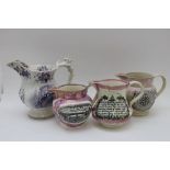 An early 19th century transfer printed pottery Royal commemorative jug, William IV & Queen Adelaide,