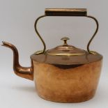 A 19th century copper kettle, oval body with over handle, fitted cover, the body with castellated