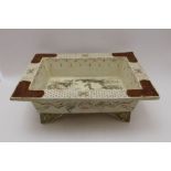 A Japanese Satsuma rectangular earthenware trough, painted & gilded Bijin decoration to the sole,