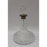 A late 20th century crystal ships decanter with hallmarked silver collar & having a replacement