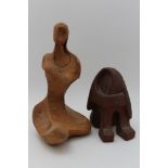 Two figurative terracotta sculptures, both incised, the one titled 'Sleeping Girl', the tallest 24cm