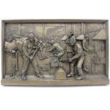 After Elizabeth Sharp, a cast resin panel, bronzed finish effect - 'The Forge, Stoneleigh', 30cm x