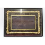 A 19th century box frame, plain ebonised outer frame, glazed, revealing an inner decorative frame,