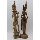 Two Balinese carved wood elegant figures tallest, 55cm high