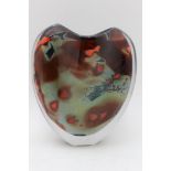 Peter Layton, an amorphic form studio glass vase, abstract inclusions of colour, including red,