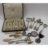 Mappin & Webb, A cased set of six silver nail top coffee spoons, Sheffield 1919, together with; a