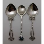 A Liberty & Co. Ltd 'Cymric' silver spoon, barley twist handle with enamelled terminal, Birmingham