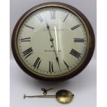 A 19th century wall timepiece, circular moulded mahogany case, enamel dial with Roman numerals, 8-