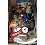 A box containing a selection of interesting and useful domestic collectible items