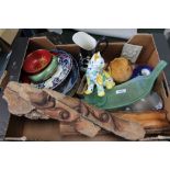 A box containing a selection of decorative and useful domestic items various