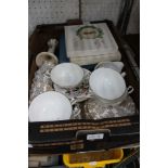 A box containing a selection of porcelain tableware, a box collectors plates, etc.