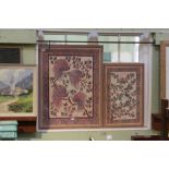 Two large glazed and framed batiks, indistinctly signed
