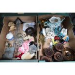 Two boxes containing a selection of useful and collectible domestic items to include, seashells