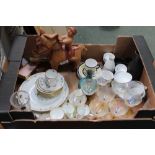 A box containing a selection of domestic pottery and glassware, to include part coffee and saki
