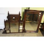 An early 20th century mahogany mirrored back overmantel together with a rectangular bevel plate