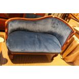 A reproduction show wood framed Swedish design chaise lounge with swan neck sides, all over navy