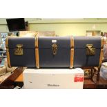 A beech stained blue finished steamer trunk