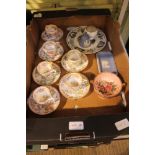 A box containing a selection of useful domestic collectible china wares to include six Minton coffee