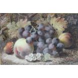 Oliver Clare (1853-1927) 'still life study of fruit upon a mossy bank' oil painting on board