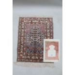 A recently manufactured 17th-century design silk prayer rug, approx 45cm x 60cm, with certificate of