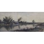 Richard Henry Nibbs (1816-1893) 'Broadland Waterway with Punt',