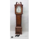 A 19th century C. Thrasher of Birmingham Oak long cased clock the hood with swan neck pediment fitte