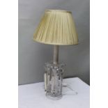 A clear glass lustre table lamp, with cream shade, (electric fitting) 26cm high