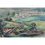 Violet McAdoo watercolour study of Valley Farmstead approximately 24 x 36 cm, signed and plain mount