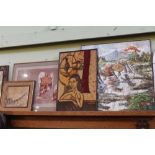 Four Asian artworks, to include a signed batik