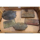 5 various cast metal plaques some appertaining to local railways