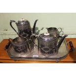 Silver Plated Tray with 4 piece tea set