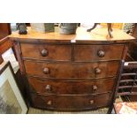 A Victorian mahogany bow front chest of five draws
