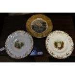 Two hand-painted 19th century porcelain plates, together with a prattware pottery plate