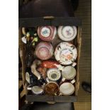 A box of mixed ceramics some 19th century to include caricature jug twin handled Pratt ware