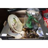 A box of miscellaneous items, to include a glass dome