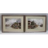 Louis van Staaten, A pair of typical watercolour Dutch canal scenes, 36cm x 53.5cm, signed in decora