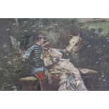 Late 19th century French school, a couple in a garden setting,