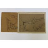 Early 20th century German School, two architectural ink drawings,